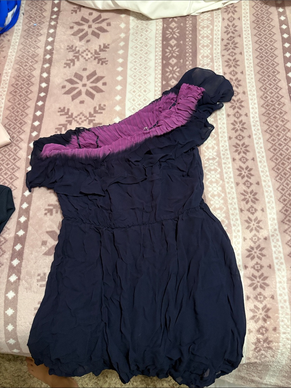 Mossimo Supply Co. Navy One-Shoulder Dress with Magenta Trim